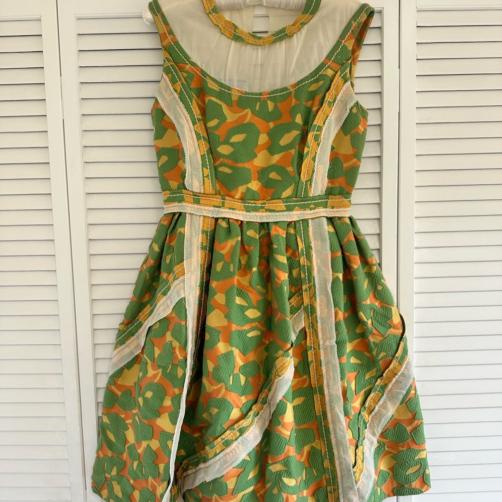 Prada Green and Orange Floral Dress